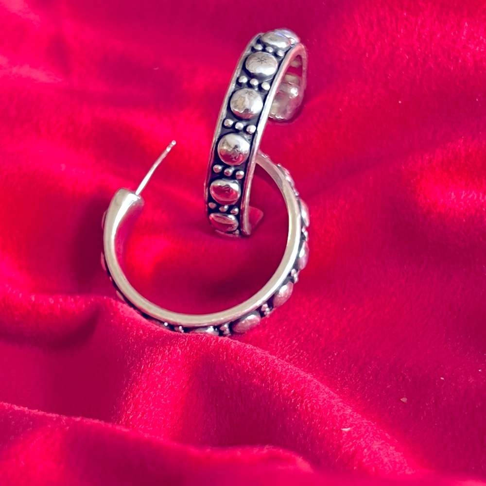 Retired Brighton Hoop Earrings - Black/Silver